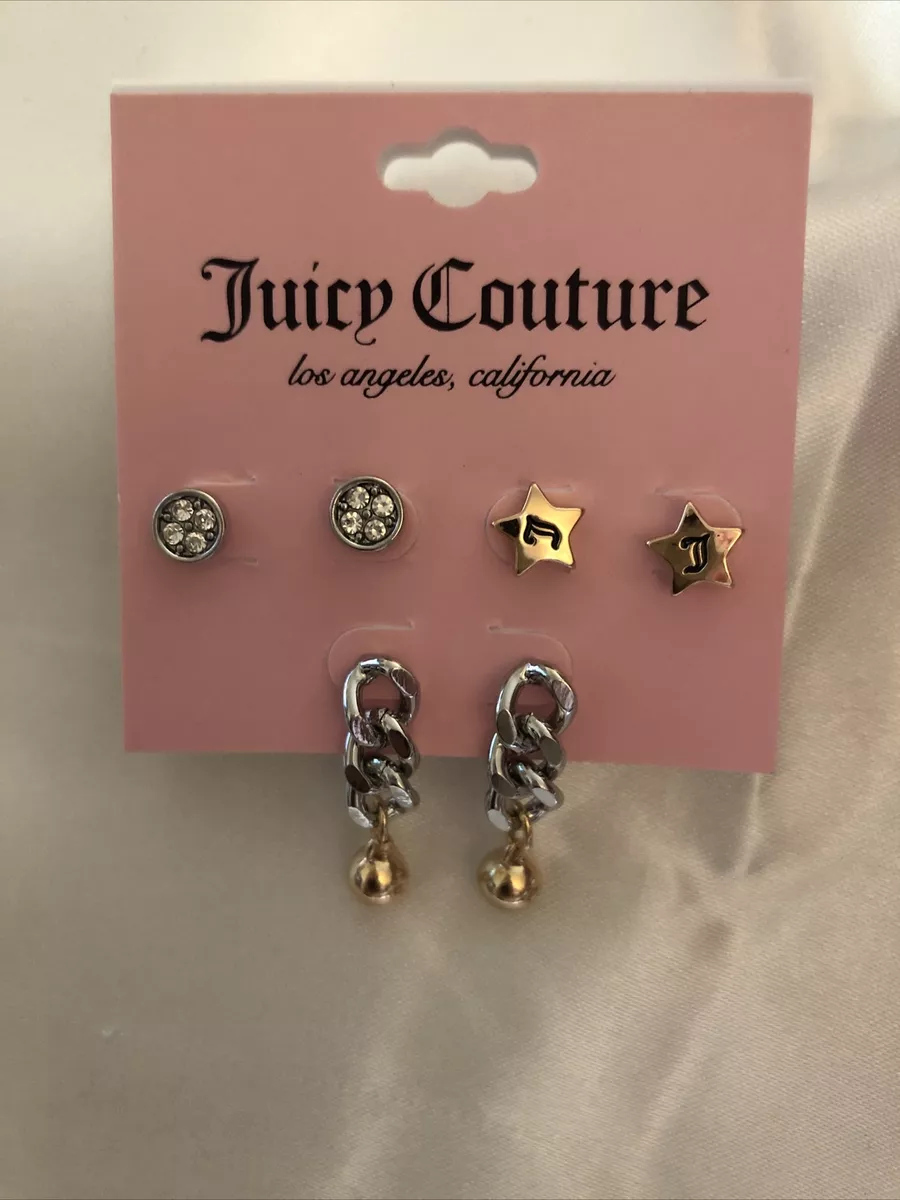 Juicy Couture 3 Pair Earring Set Round Stars Chain Earrings NWT