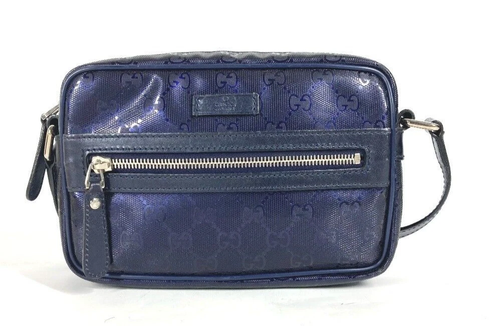 Gucci 201447 GG Imprime Pochette Sac Bandoulière Cuir Bleu Homme