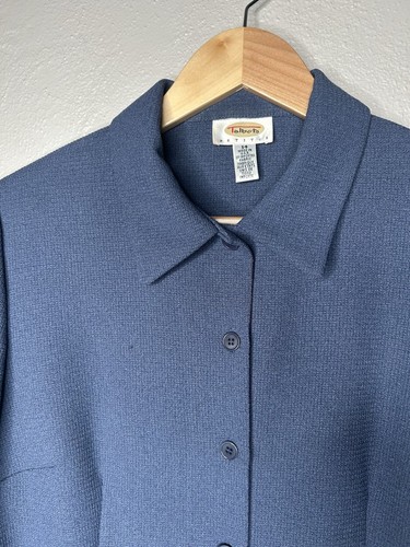 Talbots Womens Size 12 Petite Textured Blue Sheath Dress Suit Vintage Made USA - Picture 11 of 12