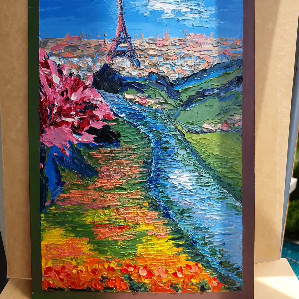 Oil Painting Eiffel Tower Original Art Roses Flowers Wall Oil Painting Eiffel Tower Original Art Roses Flowers Wall