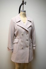 VINTAGE 70s Oatmeal Beige Wool Hip Length Coat with Silver Hardware Trim Size S