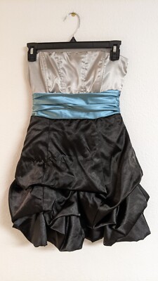 Women's Speechless Black/Silver/Blue Strapless Bubble Hem Dress W/Pick-Ups 3