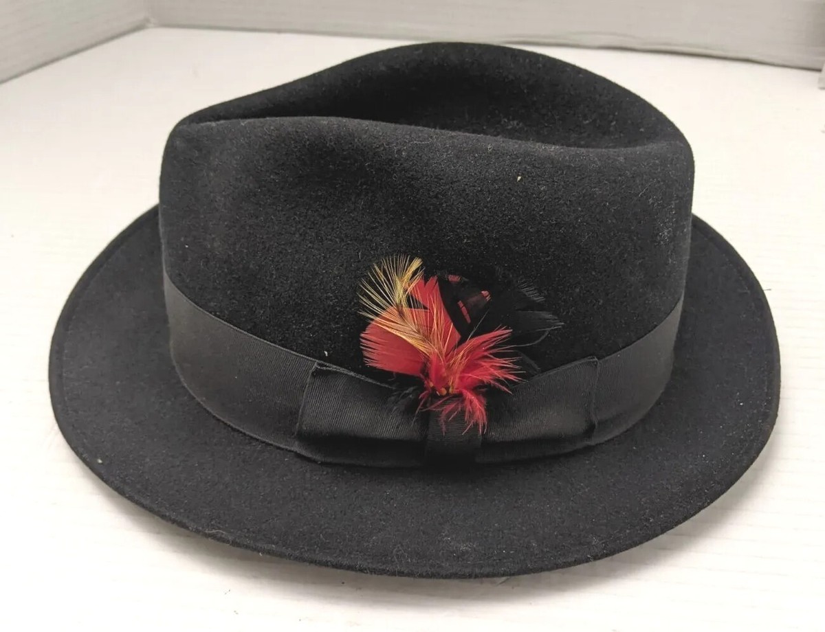 Vintage Mallory Stetson Frederick Fedora Hat 100% Wool Mens Black
