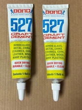 2 1oz Tubes of BOND 527 Craft Cement Glass Metal Leather Wood Plastic Cork