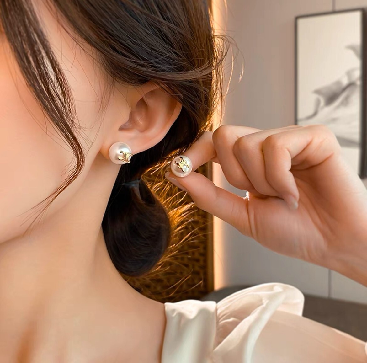【送関込】CELINE☆セリーヌ Pearl Earrings Celine golden Arc de Triomphe earrings stud pearl earrings