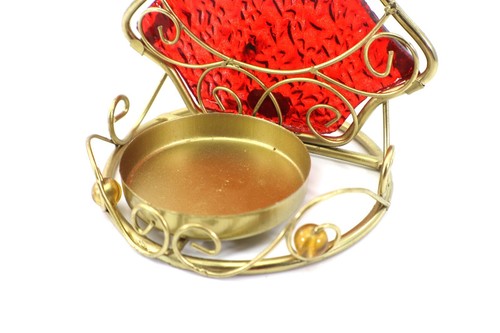 Red Glass & Brass Angel Tealight Candle Holder Christmas - Picture 5 of 12