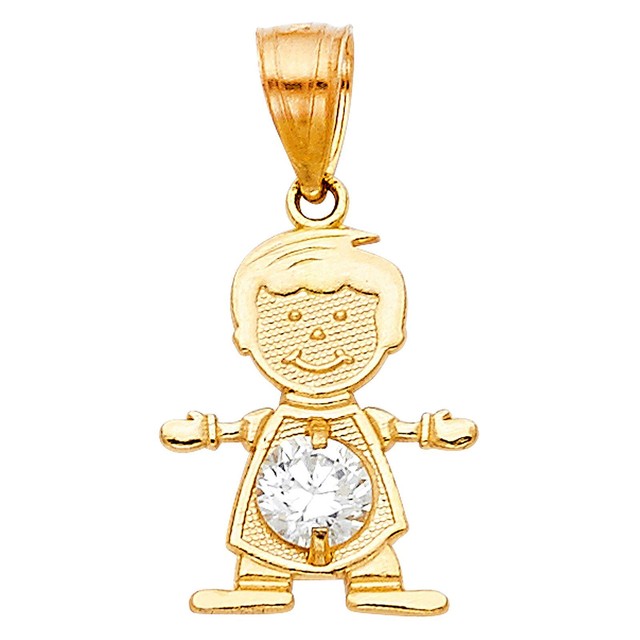 14K Yellow Gold Birthstone Baby Boy Pendant Charm w/Colored Cubic