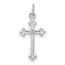 Real 14kt White Gold Small Diamond Budded Cross Pendant
