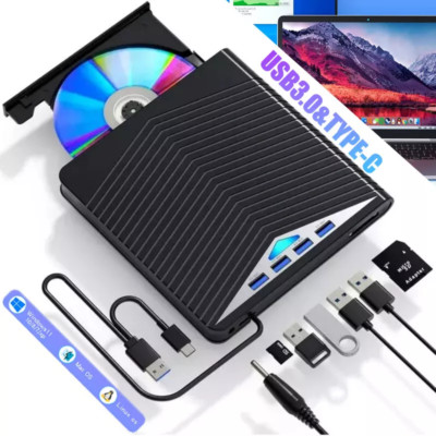 External CD DVD Drive for PC Laptop Windows 11 10 USB 3.0 Burner Reader Writer