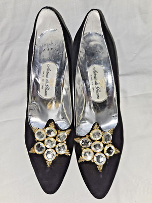 Mary Popps Antonio da Pescara Black Suede Pumps with Rhinstones Crystals Size 8