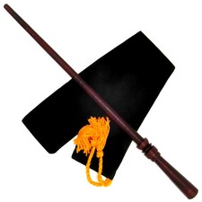 14" 1st Year Hand Turned Almond Wood Magic Wand Witch Wizard w/ Free Velvet Bag