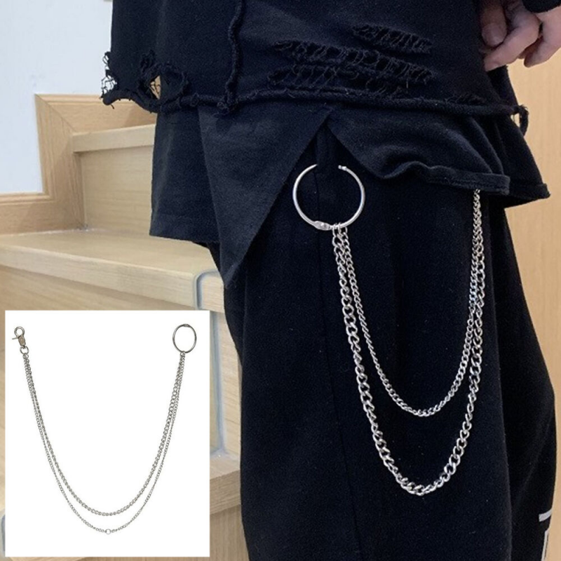 Men Double Link Metal Pants Wallet Chains Biker Trucker Punk Jean