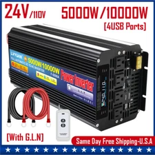 5000W/10000W Power Inverter 24V to 110V LCD 4AC Remote Control Truck Converter