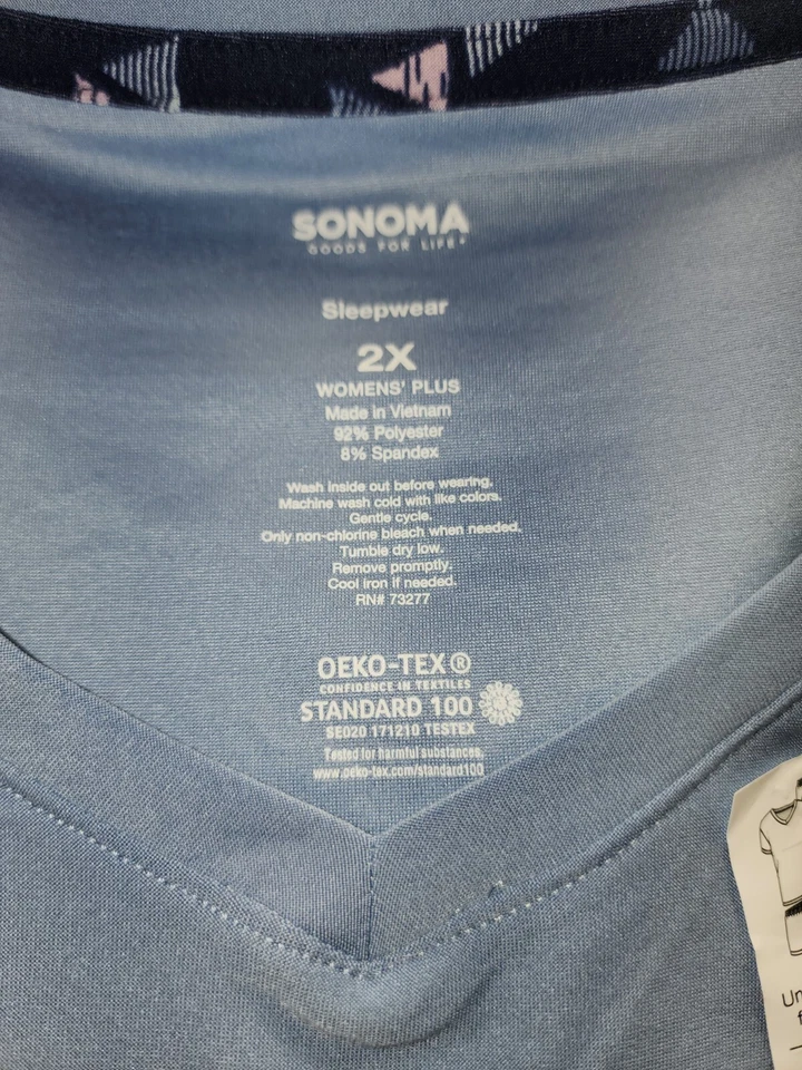 Conjunto de pijama Sonoma para mujer talla 2x ropa de dormir pantalones cortos manga corta camisa azul Foto 4 de 4