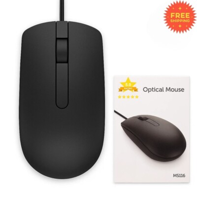 BRANDNEU für Dell Maus MS116 USB KABELGEBUNDEN - SCHWARZ - SCROLLRAD 3 TASTEN uk