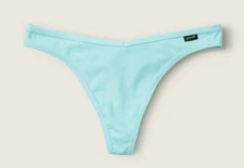 Victoria's Secret PINK Thong String V-Cut LOGO Ribbed Blue Breeze S M XXL NWT