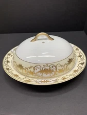 Nippon Hand-painted Covered Butter Dish Gold Gilded Vintage