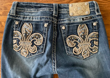 MISS ME Mid Rise Boot Cut Embellished Embroidered Sequin Back Pockets Pre-Owned