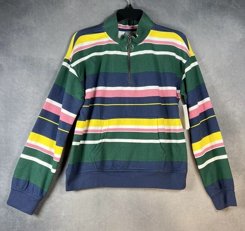 Nordstrom Kinder L (10/12) Langarm Sweatshirt 1/4 Zip bunt gestreift Taschen - Bild 1 von 8