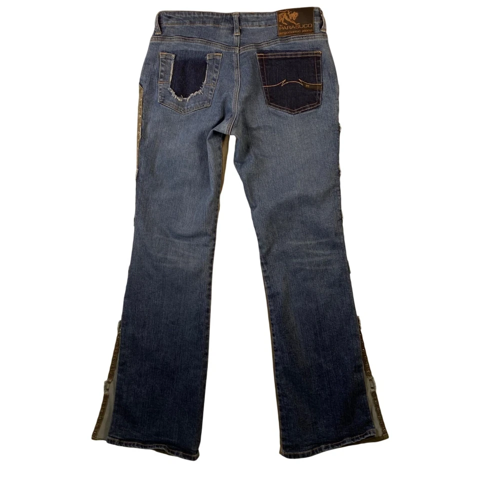 Женские эргономичные джинсы Parasuco зеленые и синие пэчворк с заклепками расклешенные джинсы размер - Изображение 2 из 4