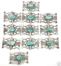 Vintage Sterling Silver Belt Buckle 11 pcs Set 1.5 inch Sand Cast 19 Ounces