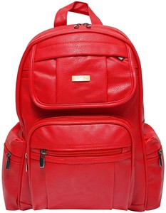 red faux leather backpack