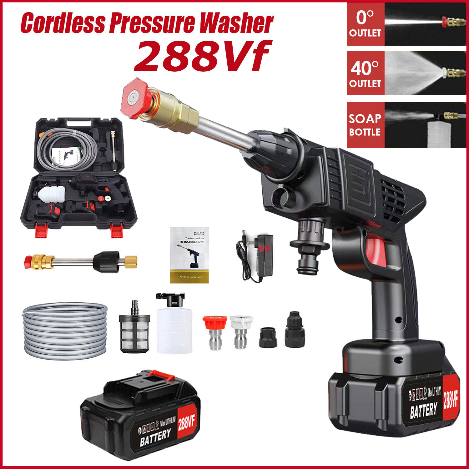 24V Cordless Electric Pressure Washer Portable Car Cleaner Spray Gun  