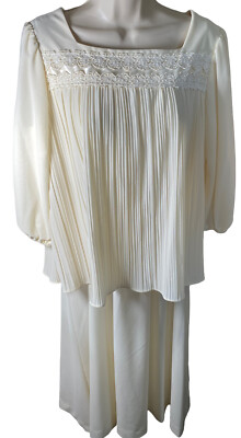 Sandi Dee Dress Womans 13 Vintage Layered Cream Grandmacore Bishop Lace Peplum