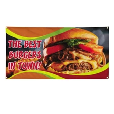 Vinyl Banner Multiple Sizes The Best Burgers in Town ! Restaurant & Food Outdoor