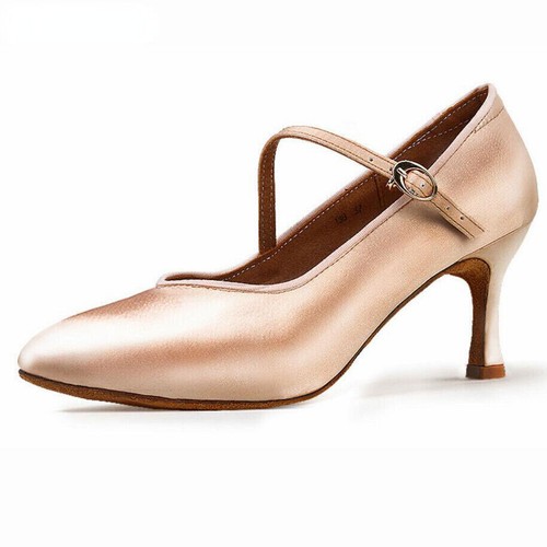 Ladies Satin Closed Toe Tango High Heels Shoes Women Ballroom Latin Dance Shoes - Picture 17 of 18
