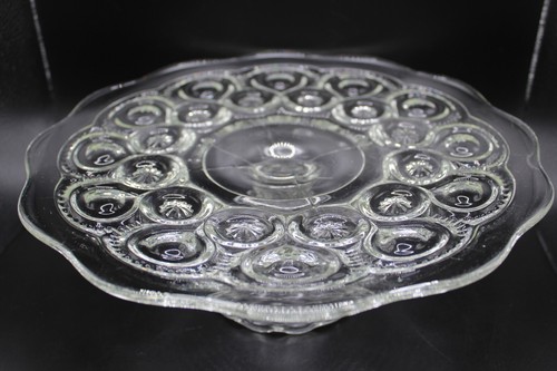 Vintage LE Smith Clear Moon and Stars Footed Cake Plate Stand Glass 10.5” - Picture 3 of 10