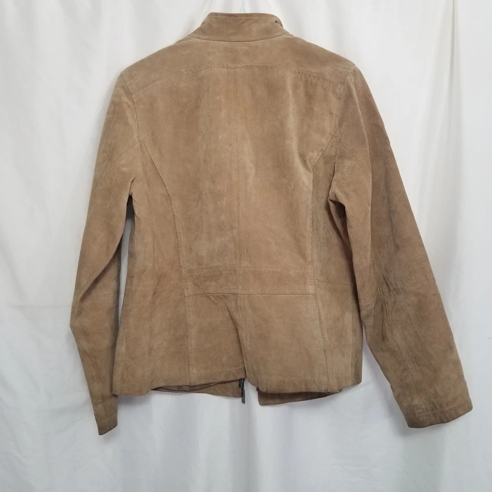 Chaqueta de abrigo de gamuza tostada talla mediana con volantes talla mediana Foto 2 de 4