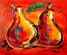 TWO PEARS    ORIGINAL ABSTRACT BY KAZAV  Landscape Painting Stretched G7F87