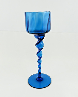Vintage PeeDee Glass Italy Empoli Blue Glass Twisted Stem Candle Holder - 9.75''T
