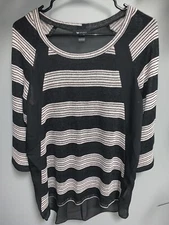 AB Studios womens sz L lightweight & semi sheer 3/4 Sleeve Sweater Blouse