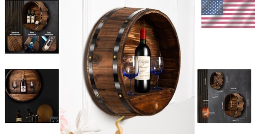 Elegante estante para vino de barril de whisky - Soporte de madera de roble de montaje en pared para 6 botellas - Imagen 2 de 9