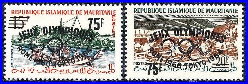 MAURITANIA 1960 TOKYO OLYMPICS LARGE OVPT SC#126B-27B MNH CV$35.00 (D078)