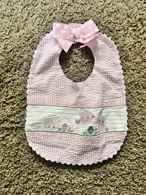 Mudpie Baby Girl Embroidered Easter Bunny Bib - 001115