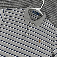 Polo Ralph Lauren Shirt Mens Large Gray Striped Short Sleeve Classic Fit Pony