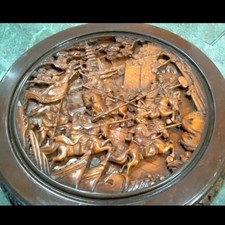 Beautiful Antique Wooden Carved Round Table with 4 Smaller tables underneath.