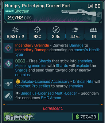 Borderlands 4 OP  CRAZED EARL SHOTGUN INCENDIARY OR  JAKOBS  SMG AMMO RIPPER