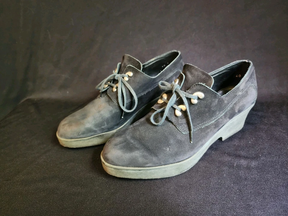 Arche France 女式黑色麂皮绒磨砂系带鞋 40 码  — 第 3/4 张图片