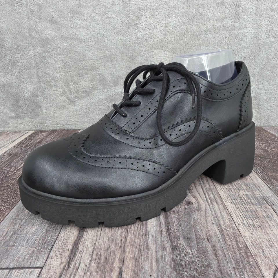 Suela Tórrida Oxford 11 Ancho Negro Imitación Cuero Grueso Años 90 Y2K Bruja Gótica Foto 2 de 4