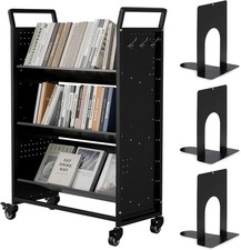 Book Cart with Wheels, Rolling Bookshelf Utility Cart with L/V-Shaped Shelves