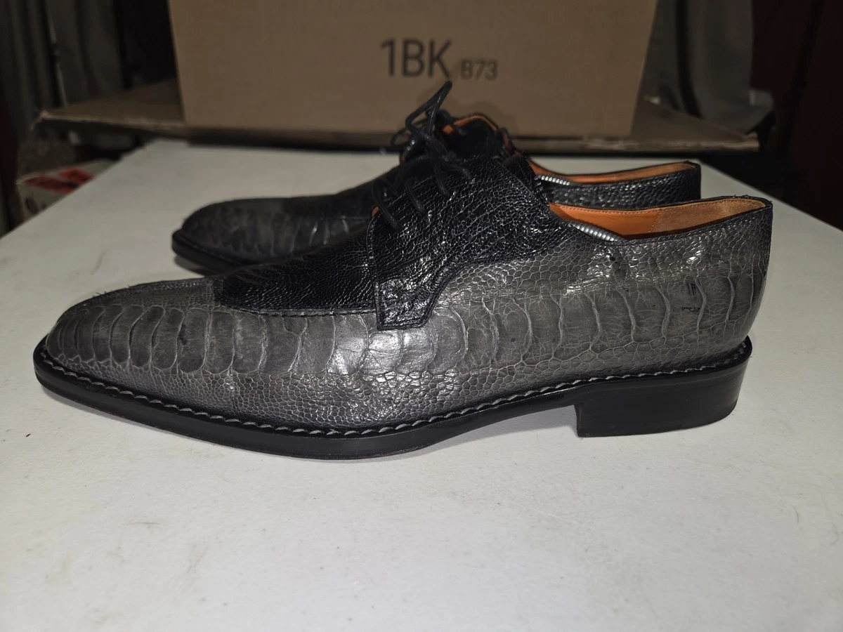 Carlo di Nuzzo Shoes Mens Size 9 Brown Ostrich Cap Toe Dress Oxford Made Italy Prada Black Leather Lace Up Oxford Dress Shoes Men\ main image 3