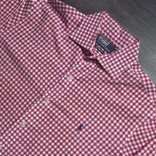 Polo Ralph Lauren Button Up Shirt Mens 16 32/33 Custom Fit Pink White Plaid