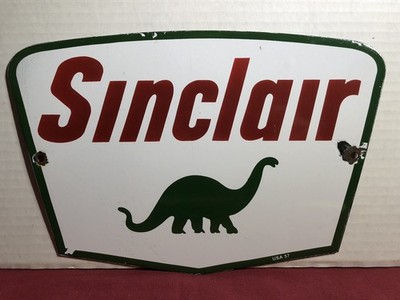 VINTAGE 1947 DATED SINCLAIR DINO GASOLINE 12  PORCELAIN GAS MOTOR OIL SIGN