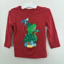 Cat & Jack Toddler Boys Cute Dinosaurs Cotton Christmas Long Sleeve Shirt Red 2T