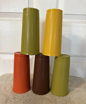 5 Tupperware Vintage Harvest Multi-Colored Stackable 16oz Plastic Cups 1348-18