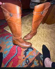 Frye 4003 Women  s Brown Leather Knee-High Buckle Boots Round Toe US 7